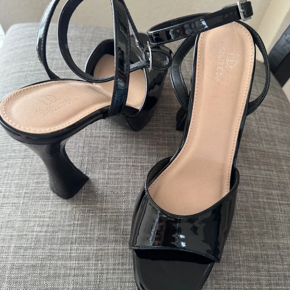 I.D Required Black Patent Heels | Ankle Strap | Size 7.5 M Platform Party